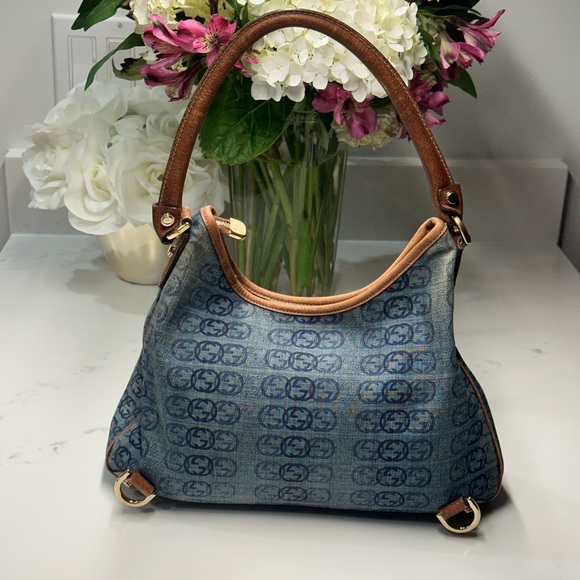 Gucci Abbey Blue and Brown Denim Shoulder Bag + Dust bag + COA - Picture 3 of 16